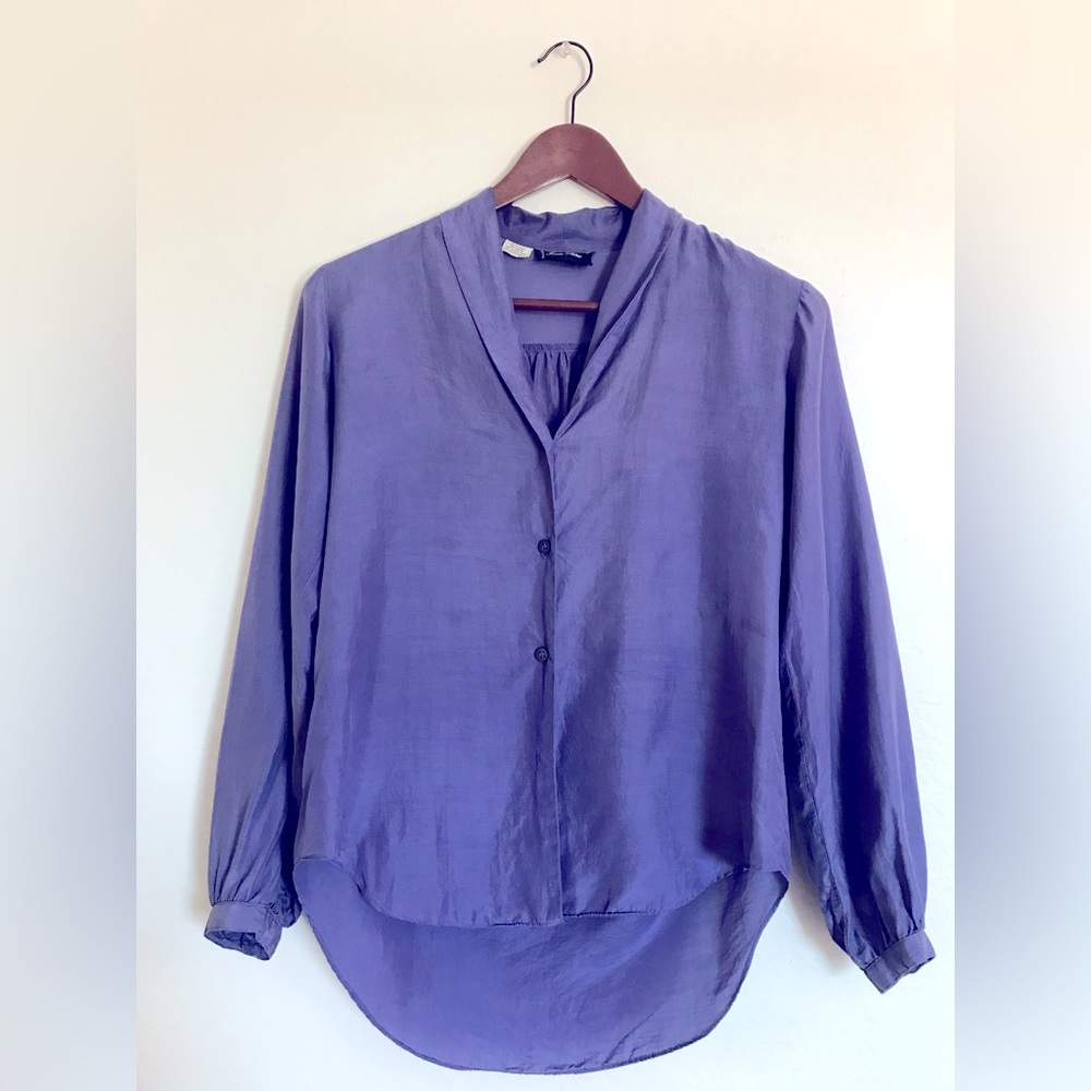 100% Satin Silk Purple Blouse Henri Pierre